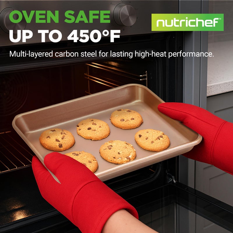 NutriChef 2 Piece Cookie Sheets for Baking, Nonstick Carbon Steel Baking Sheets - Durable, Thick, and Wrap Resistance, Easy to clean, Dishwasher & Oven Safe up to 450F - Image 2